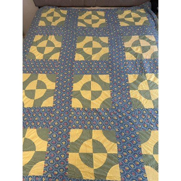 Homemade Other - Patchwork Geometric Patchwork Quilt TOP / Tablecloth "Blue/Yellow - Queen Size
